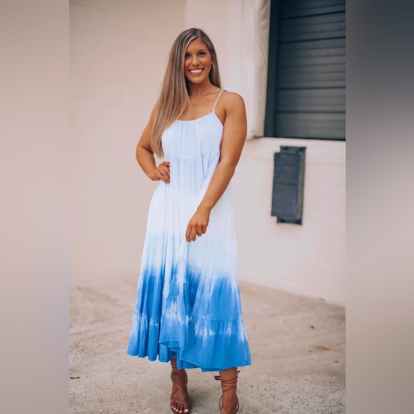 NWT Indy Blue Multi Tie Dye Midi Dress - Picture 2 of 6